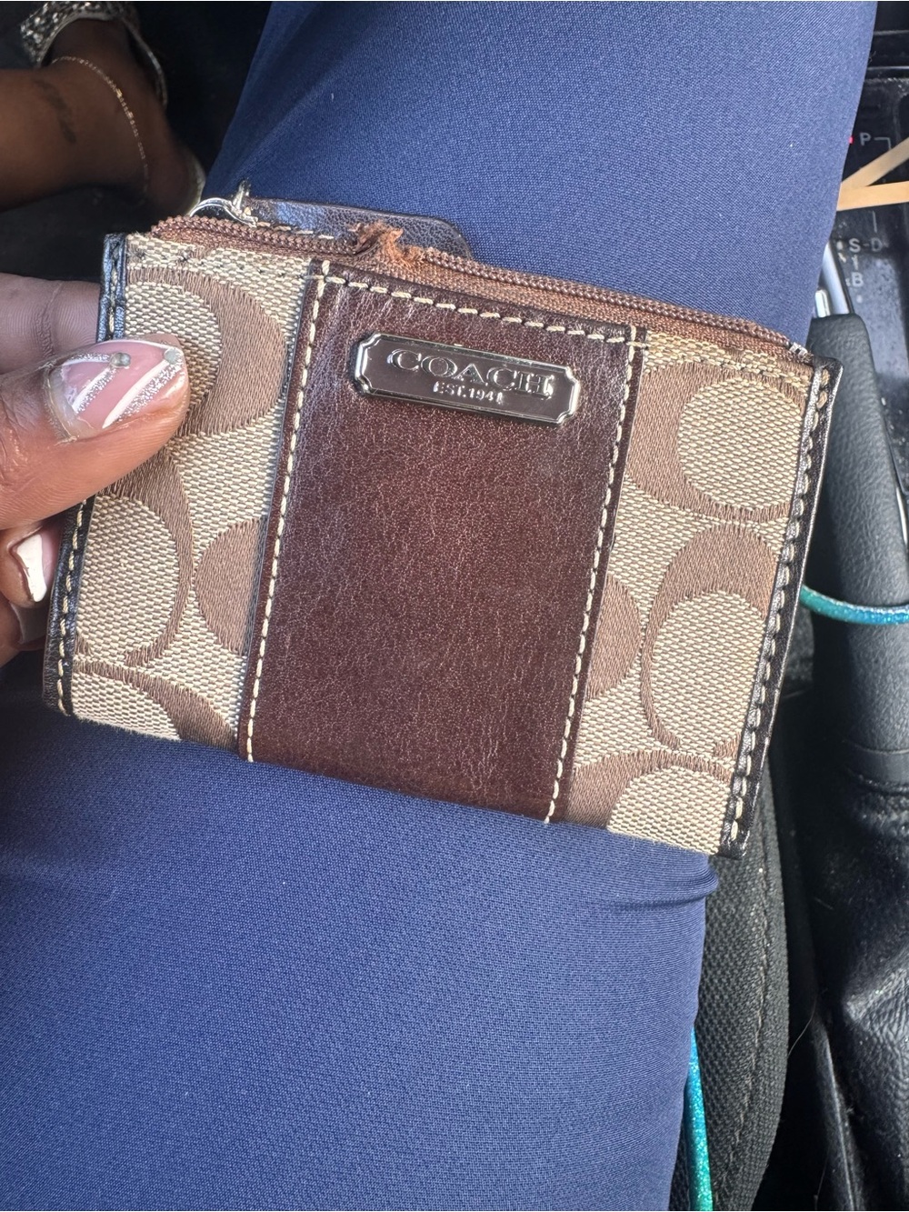 COACH Brown Signature Canvas & Leather Card Wallet